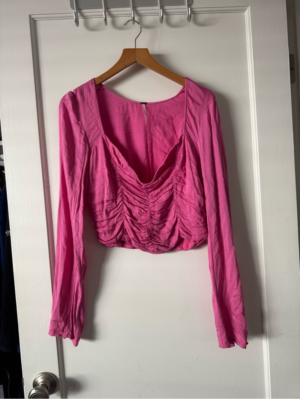 Free People Chloe Ruched Sweetheart Crop Top Blouse Pink